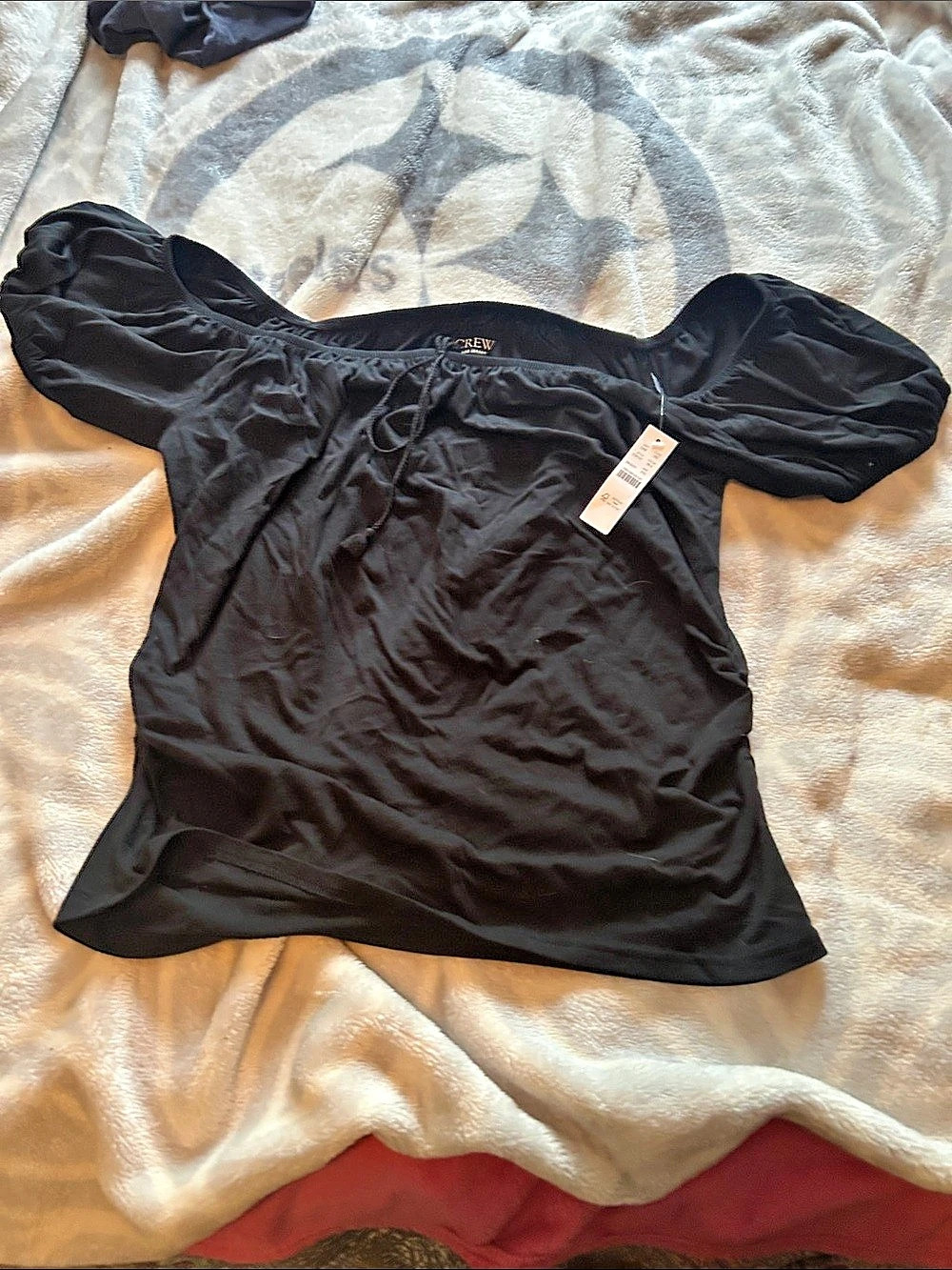 J.Crew Vintage jersey ruched Black Puff Sleeve Top XXL